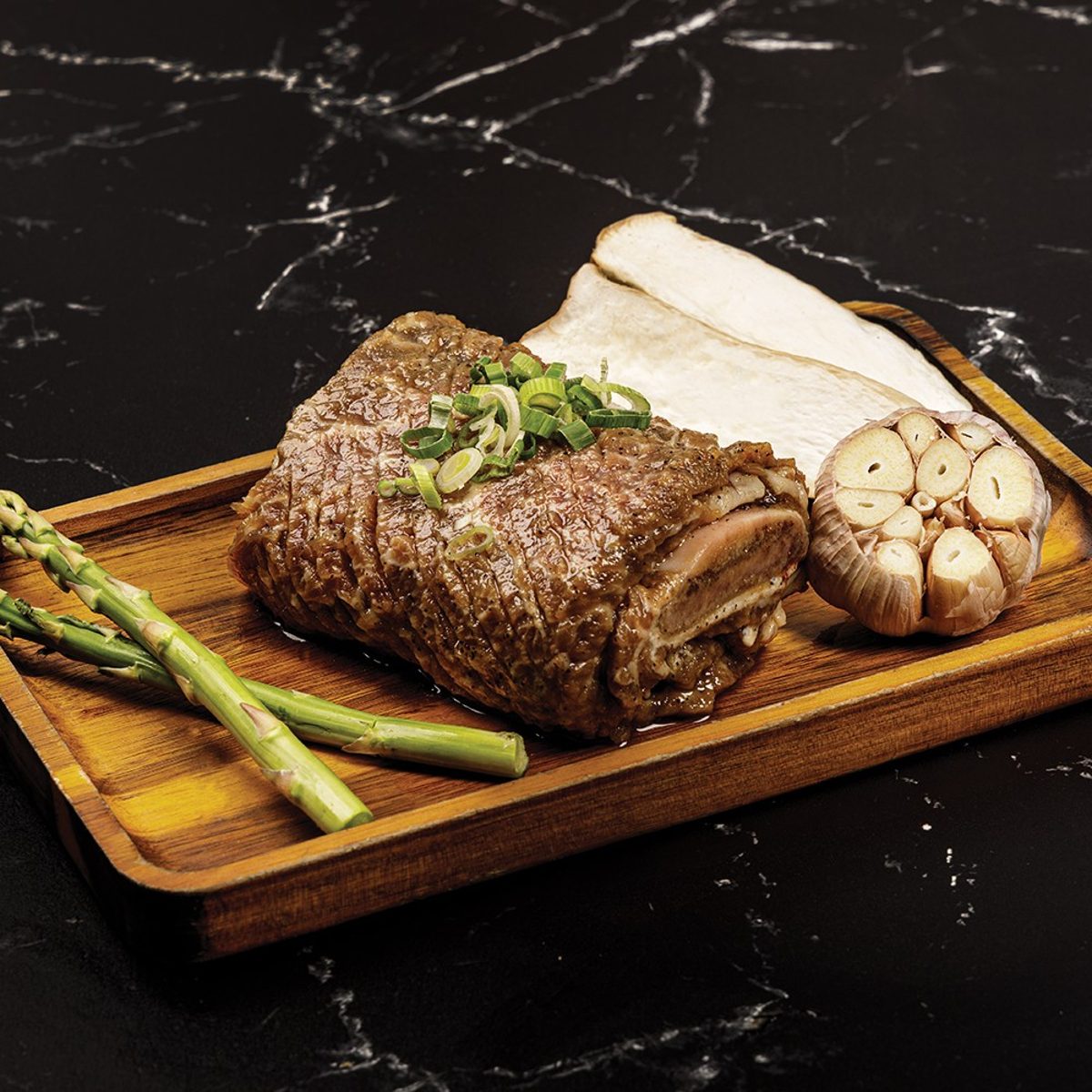 Signature marinated galbi, diamond-cut